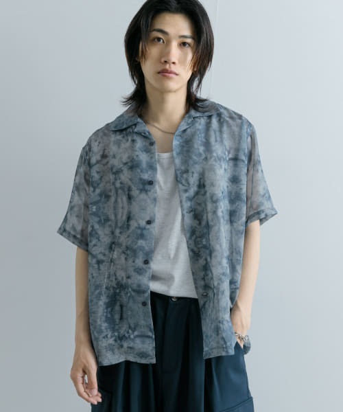 セール】シアープリントオープンカラーショートスリーブシャツ