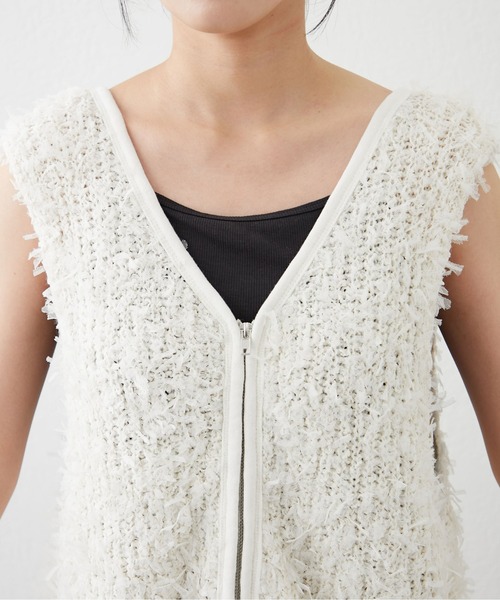 CIAOPANIC TYPY（チャオパニックティピー）の「リボンチュールヤーンZIPベスト（ベスト・レディース・ピンク/ベージュ/アイボリー/ブラック・ONE SIZE）」の11枚目の写真