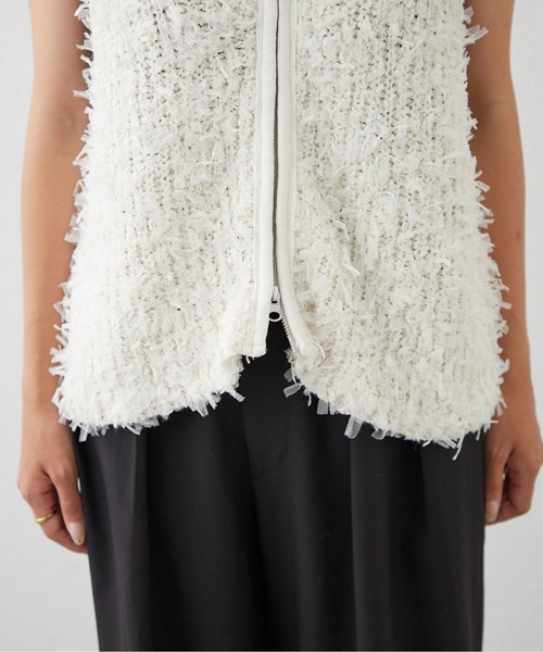 CIAOPANIC TYPY（チャオパニックティピー）の「リボンチュールヤーンZIPベスト（ベスト・レディース・ピンク/ベージュ/アイボリー/ブラック・ONE SIZE）」の12枚目の写真