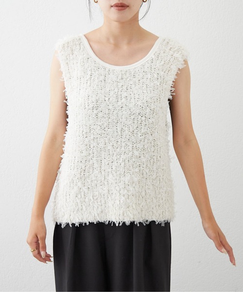 CIAOPANIC TYPY（チャオパニックティピー）の「リボンチュールヤーンZIPベスト（ベスト・レディース・ピンク/ベージュ/アイボリー/ブラック・ONE SIZE）」の14枚目の写真