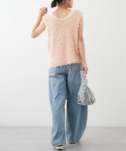 CIAOPANIC TYPY（チャオパニックティピー）の「リボンチュールヤーンZIPベスト（ベスト・レディース・ピンク/ベージュ/アイボリー/ブラック・ONE SIZE）」の18枚目の写真