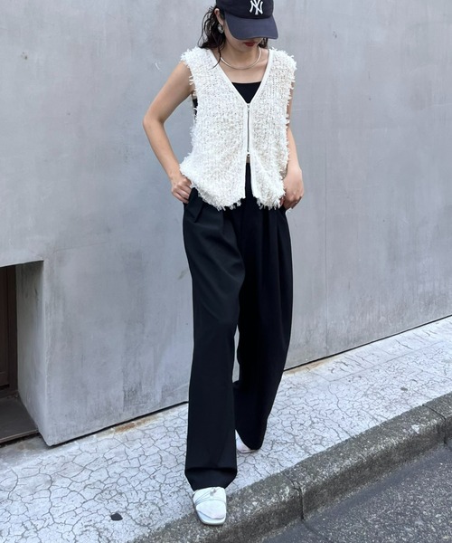 CIAOPANIC TYPY（チャオパニックティピー）の「リボンチュールヤーンZIPベスト（ベスト・レディース・ピンク/ベージュ/アイボリー/ブラック・ONE SIZE）」の6枚目の写真