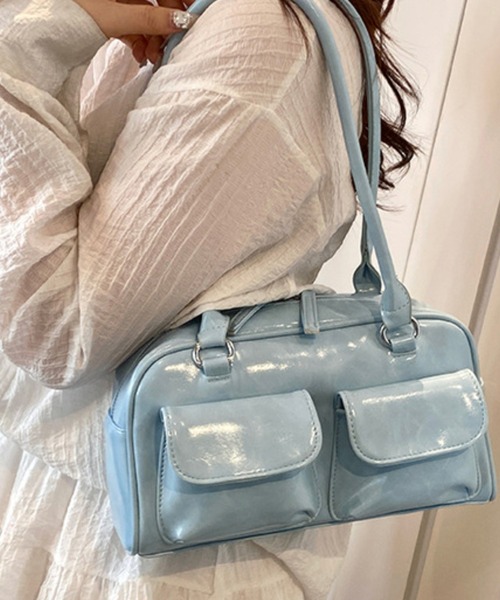 aimoha(アイモハ)の「クラシックPUハンドバッグ(ハンドバッグ・レディース・ブラック/オフホワイト/ブルー/シルバー/ピンク/レッド・FREE)」の4枚目の写真