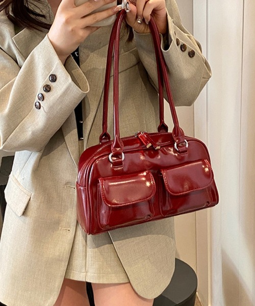 aimoha(アイモハ)の「クラシックPUハンドバッグ(ハンドバッグ・レディース・ブラック/オフホワイト/ブルー/シルバー/ピンク/レッド・FREE)」の13枚目の写真