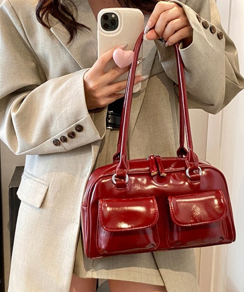 aimoha(アイモハ)の「クラシックPUハンドバッグ(ハンドバッグ・レディース・ブラック/オフホワイト/ブルー/シルバー/ピンク/レッド・FREE)」の12枚目の写真