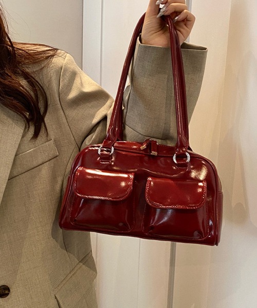 aimoha(アイモハ)の「クラシックPUハンドバッグ(ハンドバッグ・レディース・ブラック/オフホワイト/ブルー/シルバー/ピンク/レッド・FREE)」の11枚目の写真