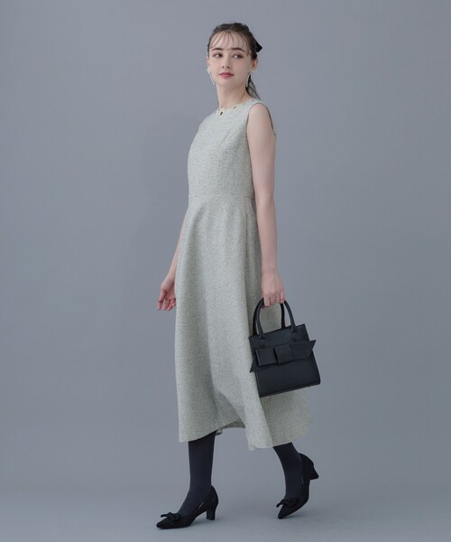 couture brooch(クチュールブローチ)の「◆【美シルエット・上品ワンピ】エンブロネック ツイードワンピ(ワンピース・レディース・アイボリー/ブラック・36/38/40/42)」の2枚目の写真