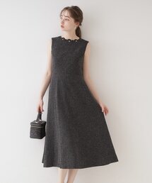 ◆【美シルエット・上品ワンピ】エンブロネック ツイードワンピ