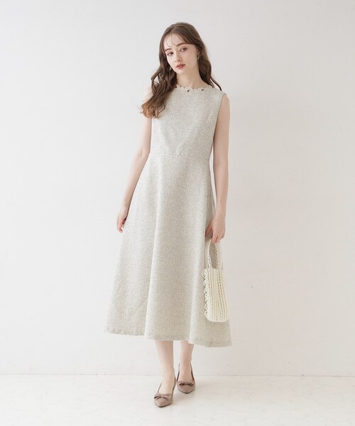 couture brooch(クチュールブローチ)の「◆【美シルエット・上品ワンピ】エンブロネック ツイードワンピ(ワンピース・レディース・アイボリー/ブラック・36/38/40/42)」の5枚目の写真