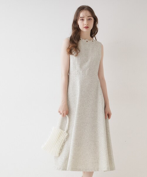 couture brooch(クチュールブローチ)の「◆【美シルエット・上品ワンピ】エンブロネック ツイードワンピ(ワンピース・レディース・アイボリー/ブラック・36/38/40/42)」の8枚目の写真