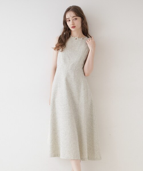 couture brooch(クチュールブローチ)の「◆【美シルエット・上品ワンピ】エンブロネック ツイードワンピ(ワンピース・レディース・アイボリー/ブラック・36/38/40/42)」の9枚目の写真