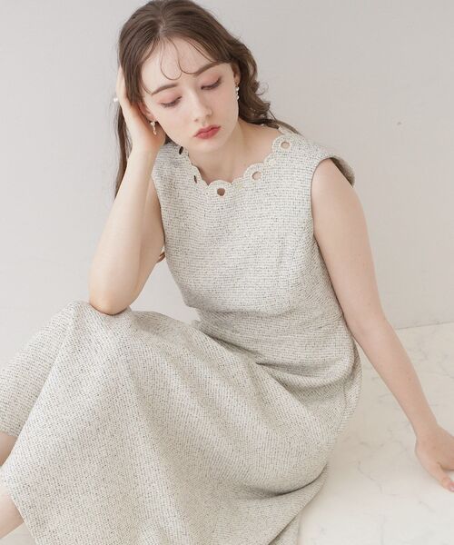 couture brooch(クチュールブローチ)の「◆【美シルエット・上品ワンピ】エンブロネック ツイードワンピ(ワンピース・レディース・アイボリー/ブラック・36/38/40/42)」の13枚目の写真