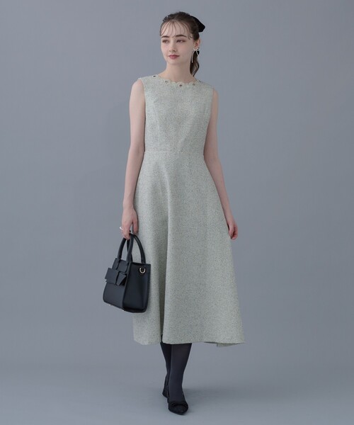 couture brooch(クチュールブローチ)の「◆【美シルエット・上品ワンピ】エンブロネック ツイードワンピ(ワンピース・レディース・アイボリー/ブラック・36/38/40/42)」の14枚目の写真