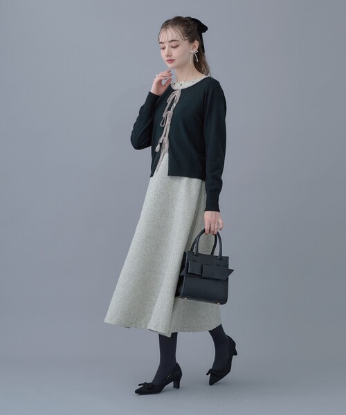 couture brooch(クチュールブローチ)の「◆【美シルエット・上品ワンピ】エンブロネック ツイードワンピ(ワンピース・レディース・アイボリー/ブラック・36/38/40/42)」の16枚目の写真