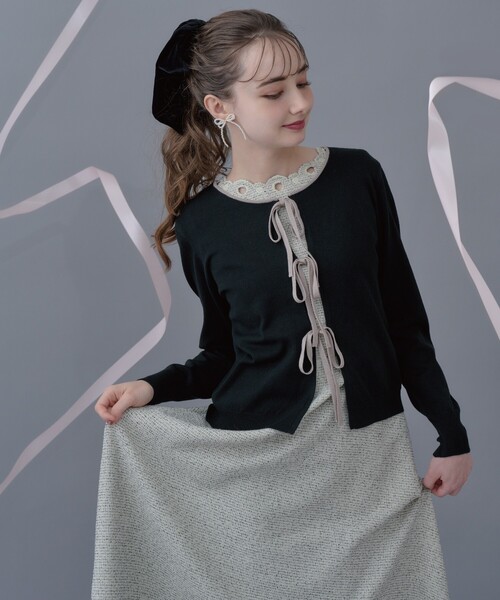 couture brooch(クチュールブローチ)の「◆【美シルエット・上品ワンピ】エンブロネック ツイードワンピ(ワンピース・レディース・アイボリー/ブラック・36/38/40/42)」の17枚目の写真