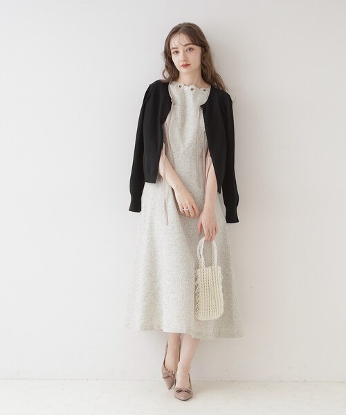 couture brooch(クチュールブローチ)の「◆【美シルエット・上品ワンピ】エンブロネック ツイードワンピ(ワンピース・レディース・アイボリー/ブラック・36/38/40/42)」の19枚目の写真