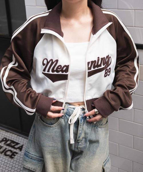 LRG スタジアムジャケット ブラウン/ホワイト WEGO（ウィゴー）の「WEGO/スタジアムロゴトラックジャケット