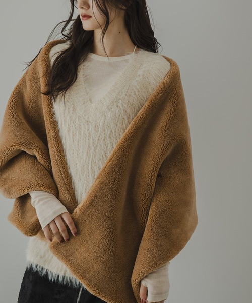 rectangle(レクタングル)の「フェザーヤーンVネックベスト(ニット/セーター・レディース・アイボリー/チャコールグレー/ベージュ・FREE)」の9枚目の写真