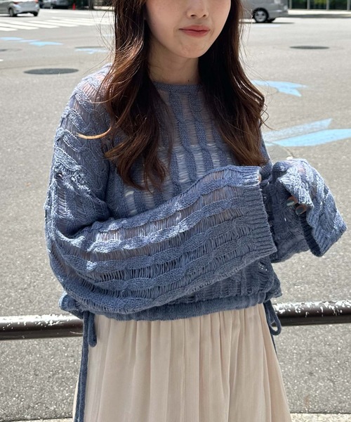 archives(アルシーヴ)の「スラッシュケーブルドロストニット(ニット/セーター・レディース・アイボリー/ブルー/オレンジ/グリーン・MEDIUM)」の4枚目の写真