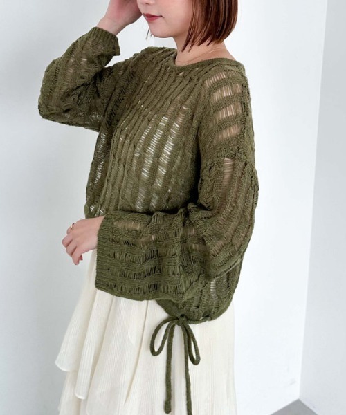 archives(アルシーヴ)の「スラッシュケーブルドロストニット(ニット/セーター・レディース・アイボリー/ブルー/オレンジ/グリーン・MEDIUM)」の1枚目の写真