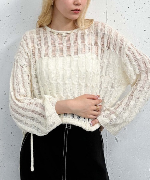 archives(アルシーヴ)の「スラッシュケーブルドロストニット(ニット/セーター・レディース・アイボリー/ブルー/オレンジ/グリーン・MEDIUM)」の3枚目の写真