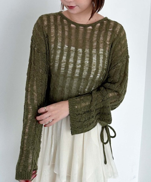 archives(アルシーヴ)の「スラッシュケーブルドロストニット(ニット/セーター・レディース・アイボリー/ブルー/オレンジ/グリーン・MEDIUM)」の7枚目の写真