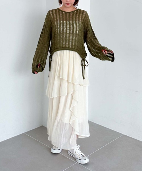 archives(アルシーヴ)の「スラッシュケーブルドロストニット(ニット/セーター・レディース・アイボリー/ブルー/オレンジ/グリーン・MEDIUM)」の8枚目の写真