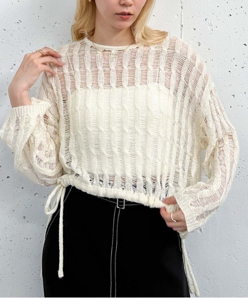 archives(アルシーヴ)の「スラッシュケーブルドロストニット(ニット/セーター・レディース・アイボリー/ブルー/オレンジ/グリーン・MEDIUM)」の11枚目の写真