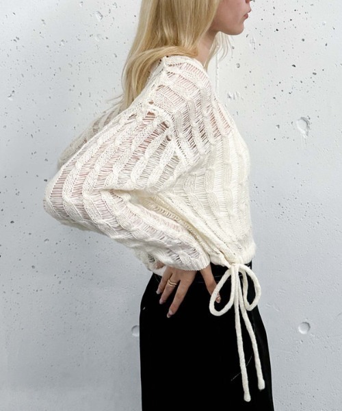 archives(アルシーヴ)の「スラッシュケーブルドロストニット(ニット/セーター・レディース・アイボリー/ブルー/オレンジ/グリーン・MEDIUM)」の12枚目の写真