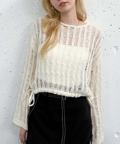 archives(アルシーヴ)の「スラッシュケーブルドロストニット(ニット/セーター・レディース・アイボリー/ブルー/オレンジ/グリーン・MEDIUM)」の13枚目の写真