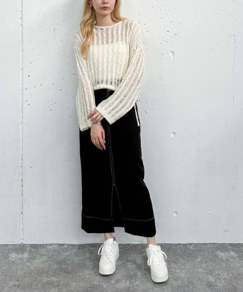 archives(アルシーヴ)の「スラッシュケーブルドロストニット(ニット/セーター・レディース・アイボリー/ブルー/オレンジ/グリーン・MEDIUM)」の14枚目の写真