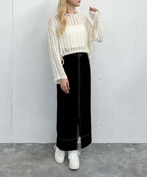 archives(アルシーヴ)の「スラッシュケーブルドロストニット(ニット/セーター・レディース・アイボリー/ブルー/オレンジ/グリーン・MEDIUM)」の16枚目の写真