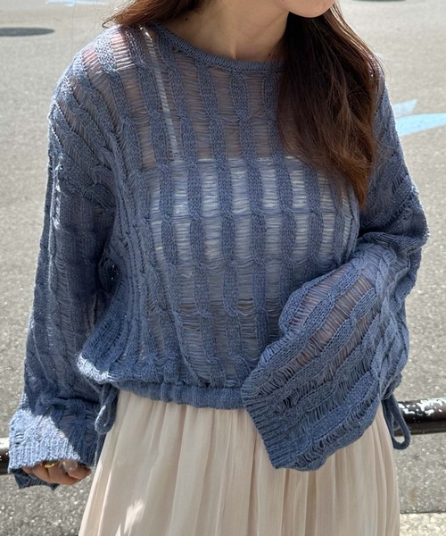 archives(アルシーヴ)の「スラッシュケーブルドロストニット(ニット/セーター・レディース・アイボリー/ブルー/オレンジ/グリーン・MEDIUM)」の17枚目の写真