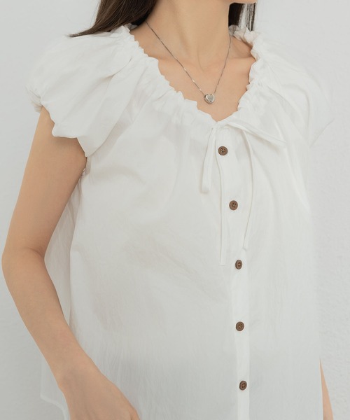 MAISON DE THERESE(メゾン ド テレーズ)の「Vネック半袖シャツ(シャツ/ブラウス・レディース・ホワイト/ブルー・L/M)」の3枚目の写真