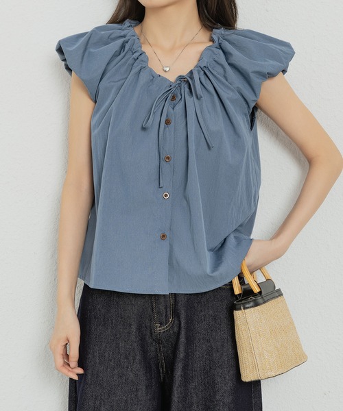 MAISON DE THERESE(メゾン ド テレーズ)の「Vネック半袖シャツ(シャツ/ブラウス・レディース・ホワイト/ブルー・L/M)」の11枚目の写真