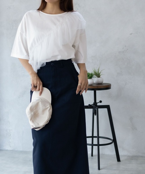 Howdy Marie（ハウディ―マリー）の「Howdy Marieギャザーチュール 5分袖Ｔシャツ（Tシャツ/カットソー・レディース・ブラック/チャコールグレー/オフホワイト・M/L）」の5枚目の写真