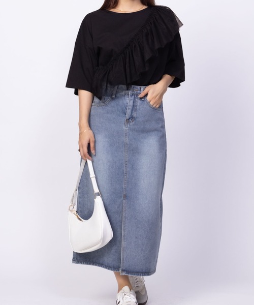 Howdy Marie（ハウディ―マリー）の「Howdy Marieギャザーチュール 5分袖Ｔシャツ（Tシャツ/カットソー・レディース・ブラック/チャコールグレー/オフホワイト・M/L）」の9枚目の写真