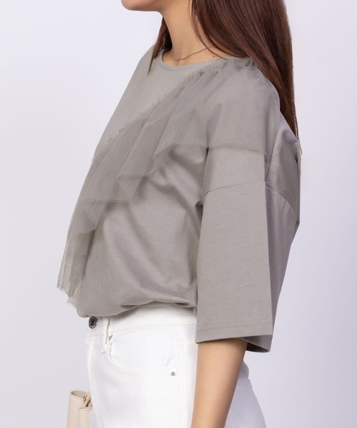 Howdy Marie（ハウディ―マリー）の「Howdy Marieギャザーチュール 5分袖Ｔシャツ（Tシャツ/カットソー・レディース・ブラック/チャコールグレー/オフホワイト・M/L）」の13枚目の写真