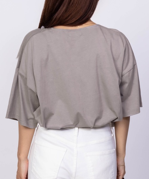 Howdy Marie（ハウディ―マリー）の「Howdy Marieギャザーチュール 5分袖Ｔシャツ（Tシャツ/カットソー・レディース・ブラック/チャコールグレー/オフホワイト・M/L）」の14枚目の写真