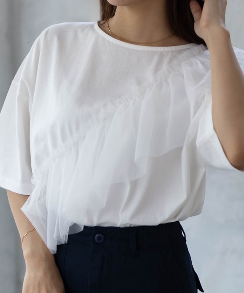 Howdy Marie（ハウディ―マリー）の「Howdy Marieギャザーチュール 5分袖Ｔシャツ（Tシャツ/カットソー・レディース・ブラック/チャコールグレー/オフホワイト・M/L）」の22枚目の写真