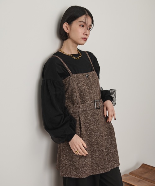Shelly island（シェリーアイランド）の「ベルト付ツイードキャミ（キャミソール・レディース・ブラウン/ブラック・M）」の2枚目の写真