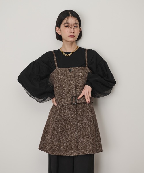 Shelly island（シェリーアイランド）の「ベルト付ツイードキャミ（キャミソール・レディース・ブラウン/ブラック・M）」の4枚目の写真