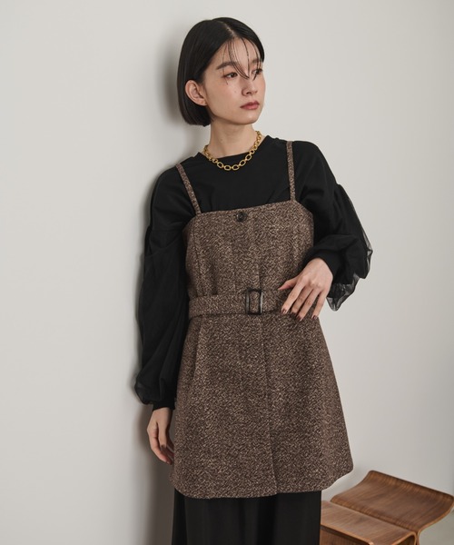 Shelly island（シェリーアイランド）の「ベルト付ツイードキャミ（キャミソール・レディース・ブラウン/ブラック・M）」の7枚目の写真