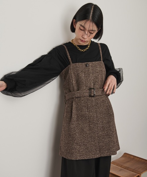 Shelly island（シェリーアイランド）の「ベルト付ツイードキャミ（キャミソール・レディース・ブラウン/ブラック・M）」の8枚目の写真