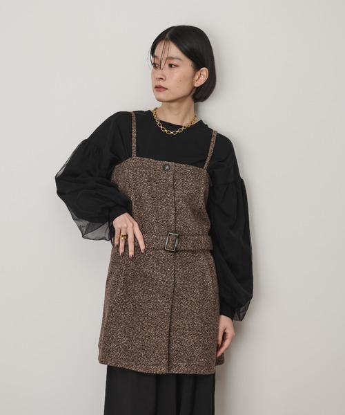 Shelly island（シェリーアイランド）の「ベルト付ツイードキャミ（キャミソール・レディース・ブラウン/ブラック・M）」の9枚目の写真