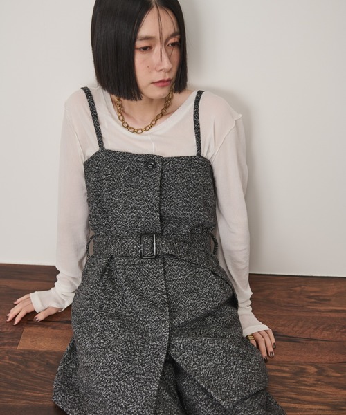 Shelly island（シェリーアイランド）の「ベルト付ツイードキャミ（キャミソール・レディース・ブラウン/ブラック・M）」の18枚目の写真