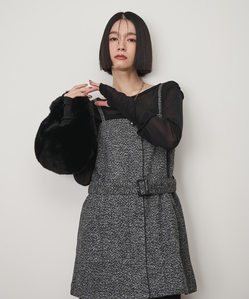 Shelly island（シェリーアイランド）の「ベルト付ツイードキャミ（キャミソール・レディース・ブラウン/ブラック・M）」の13枚目の写真