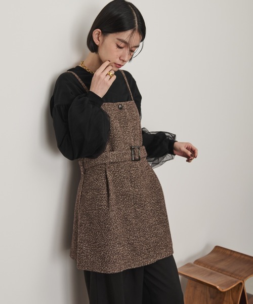 Shelly island（シェリーアイランド）の「ベルト付ツイードキャミ（キャミソール・レディース・ブラウン/ブラック・M）」の5枚目の写真