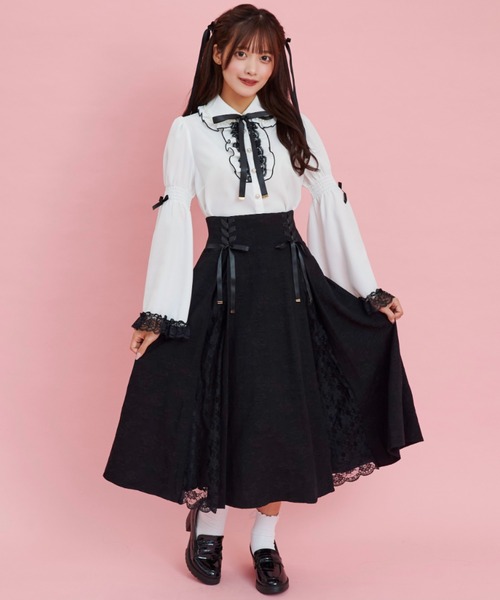 Secret Honey(シークレットハニー)の「パール襟フレア袖ブラウス(シャツ/ブラウス・レディース・オフホワイト/ピンク/ブラック/ワインレッド・MEDIUM)」の7枚目の写真