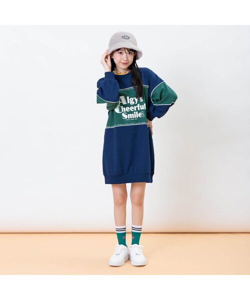 algy(アルジー)の「ブロッキングトレーナーワンピ(ワンピース・キッズ・ブラウン/サックスブルー/ブルー・X-SMALL/XX-SMALL/XXX-SMALL/SMALL/MEDIUM)」の4枚目の写真